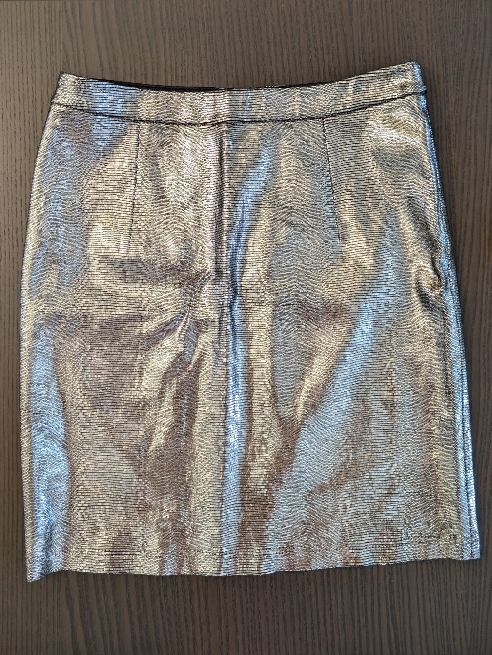 100% Lamb Leather Metallic Silver Mini Skirt